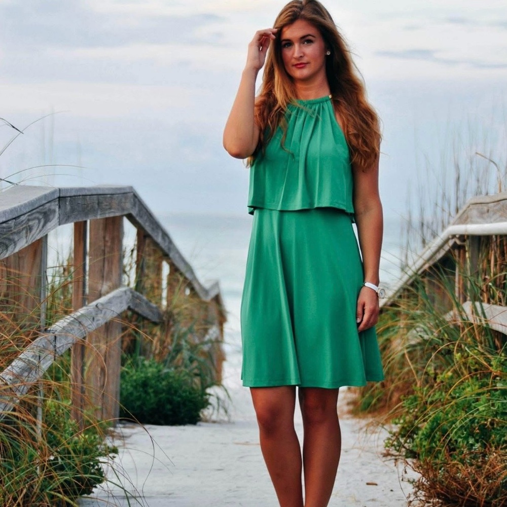 Jessica Simpson Green Halter Dress with Gold Accent